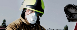 Fireman wearing disposable mask respiratory protection
